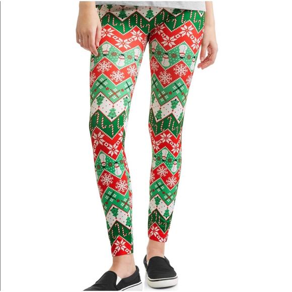 NO BOUNDARIES • Red + Green Festive Christmas Holiday Leggings - Picture 1 of 7